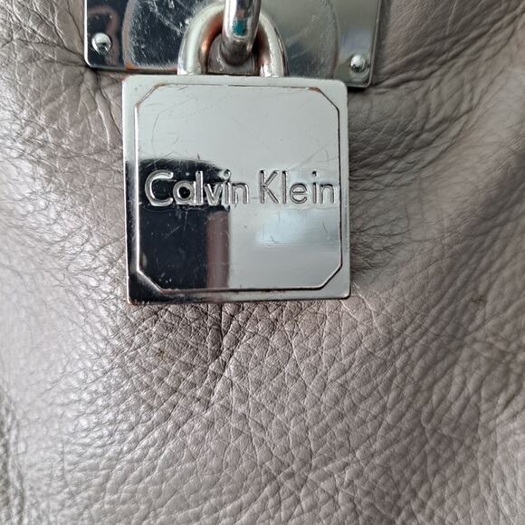 Calvin Klein Bag Women Taupe Leather Hobo Shoulder Strap Silver Hardware Taupe - Picture 8 of 16